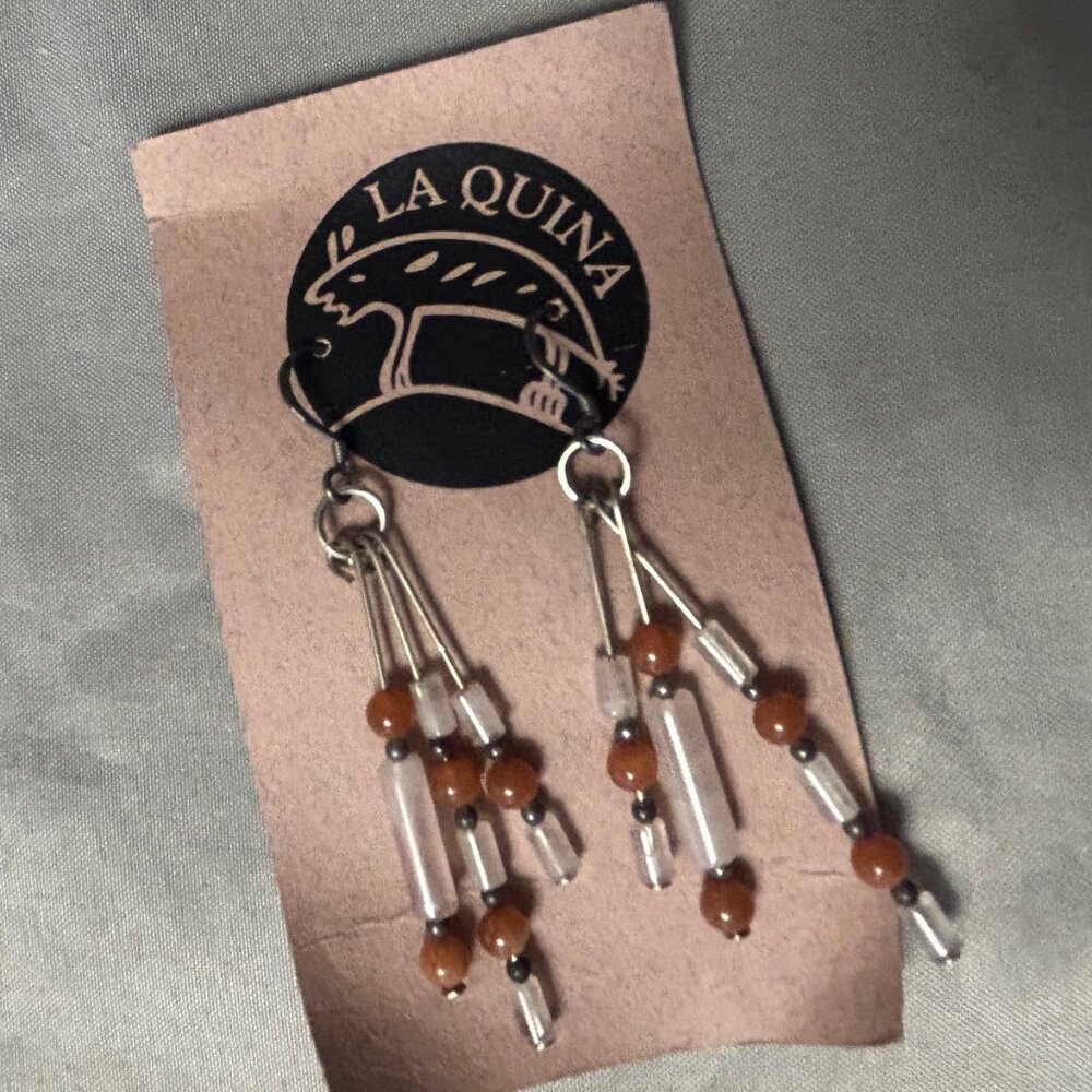 Sterling Dangle Earrings Rose/Coral Quartz